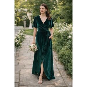 NWT Baltic Born Womens Meghan Velvet Maxi Dress Sz M Emerald Green Wedding Prom
